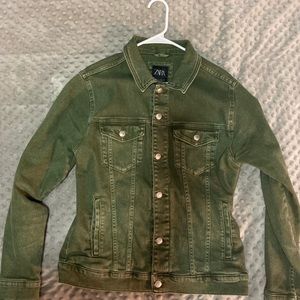 Zara Man Distressed Army Green Denim Jacket